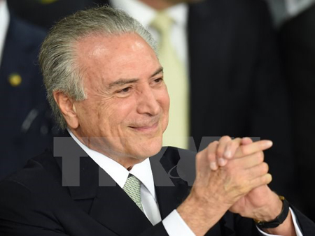 Ông Michel Temer trong lễ nhậm chức Tổng thống lâm thời ở Brasilia ngày 12/5.